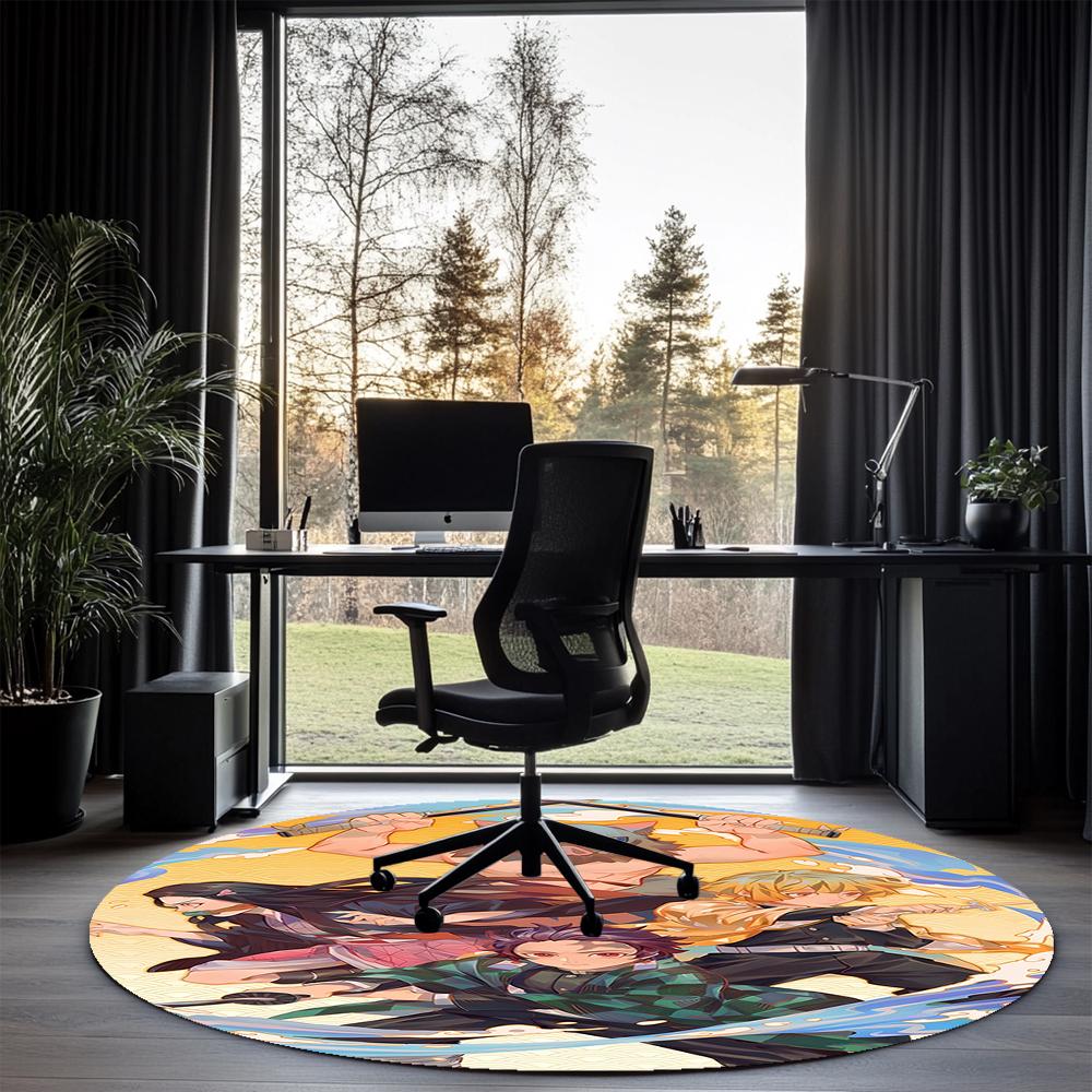 Demon Slayer Printed Round Rug Carpet Chair Rug Area Rug Entryway Doormats,for Office Chair Living Room Bedroom Kitchen Room.