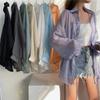 Pearlescent Bright Yarn Women's Summer Design Sense Thin, Slightly Transparent Long Sleeved Chic Casual Loose Shirt