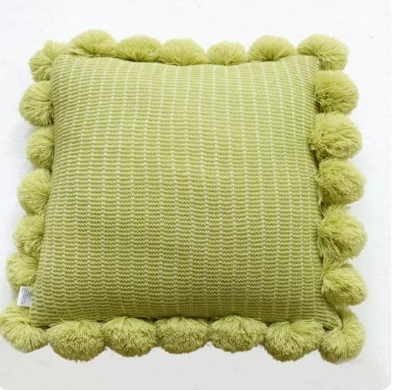 Домашнее украшение Вязание Чехол для подушки Мятно-зеленый наволочка с кисточками Современный диван Гостиная Подушка для талии Подушка для головы Круглая подушка для кровати
