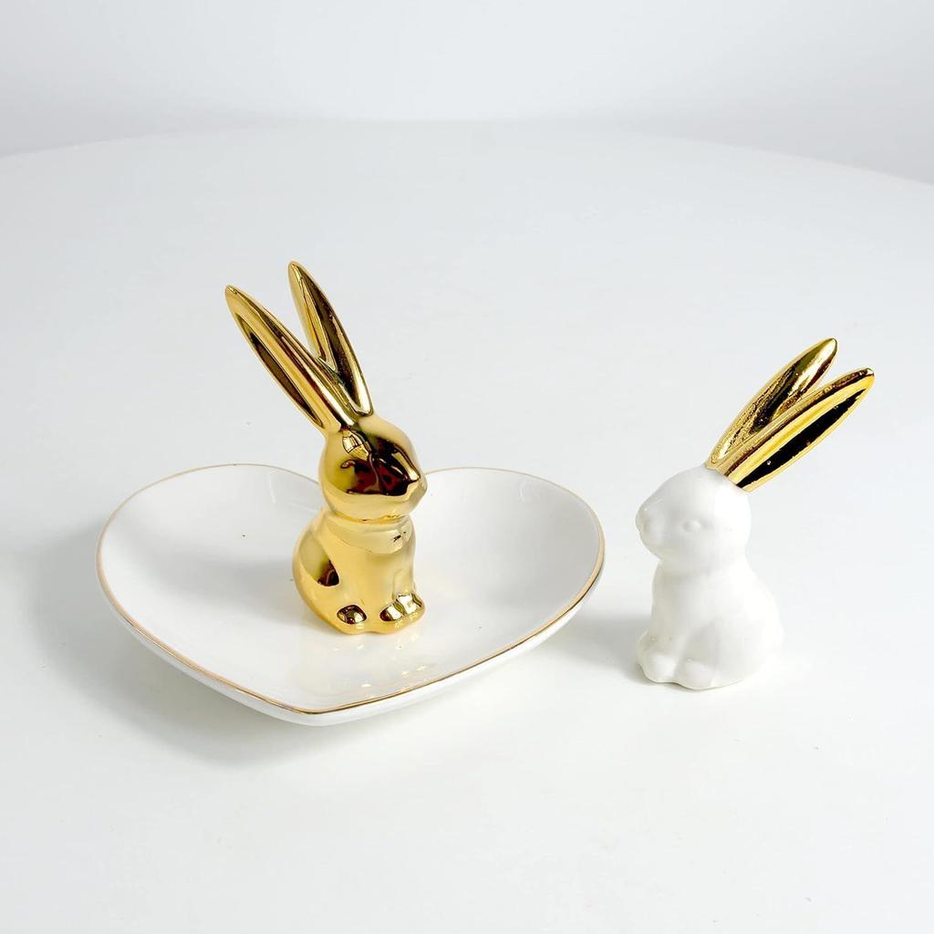 Декор для дома Статуэтки кроликов, 1 пара, Маленькие декоративные акценты для полок, гостиной и спальни, Золотой и белый (2 шт. Милый кролик)