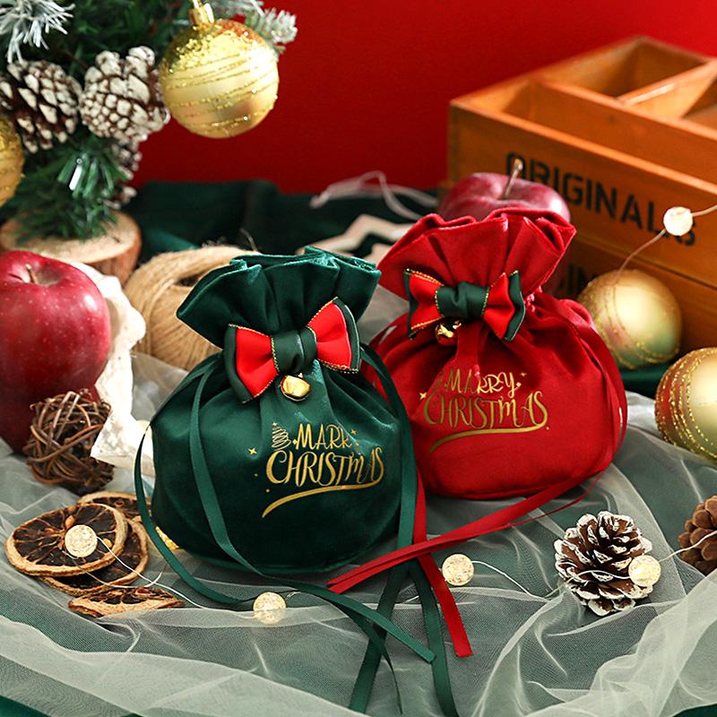 1PC Creative Velvet Christmas Gift Bag Drawstring Bag Candy Box Christmas Apple Party Decoration