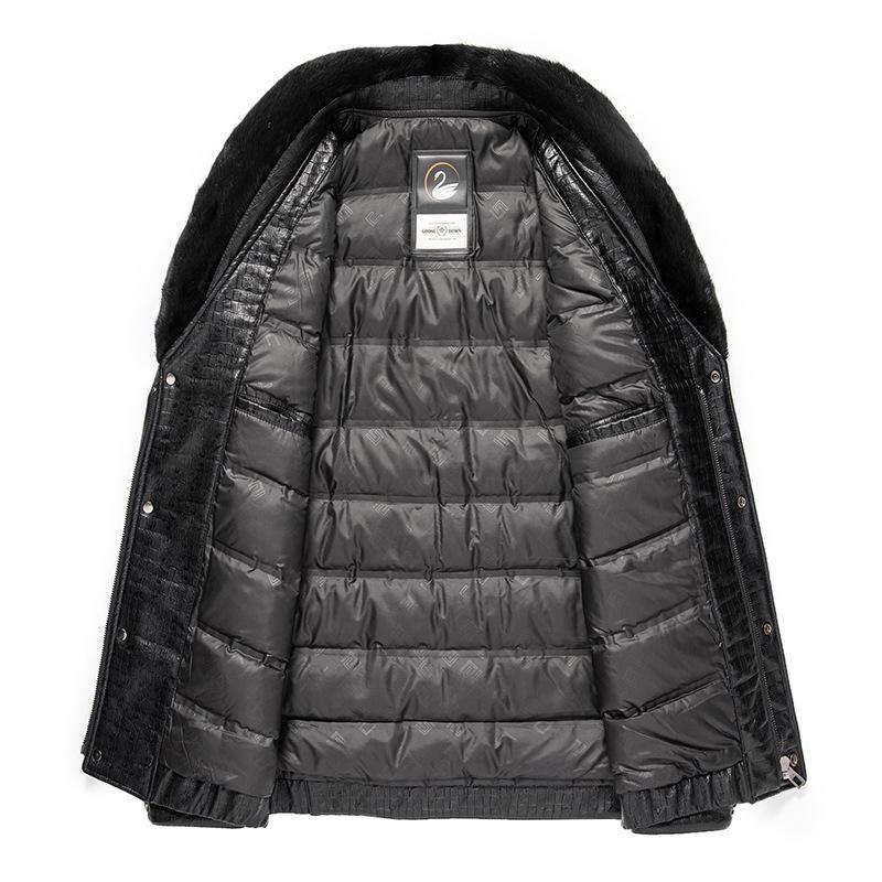 Новая зимняя мужская пуховая куртка, мужская модная повседневная куртка из натуральной кожи с воротником из норки, кожаная куртка среднего возраста