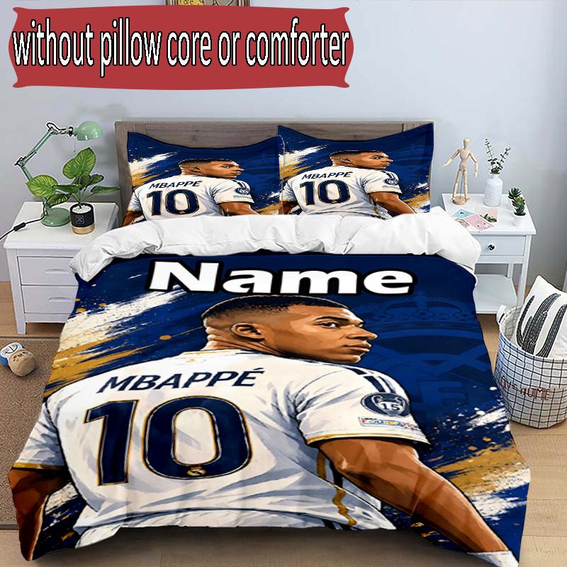 3pcs Duvet Cover Set (1*Duvet Cover + 2*Pillowcase, Without Core), Custom Name Kylian Mbappe Pattern Bedding Set, Home Bedroom Decor Gift
