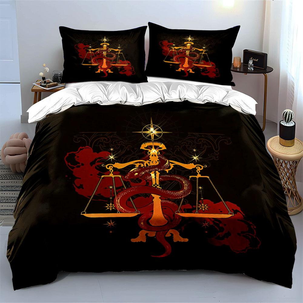 Golden Scales and Red Snake Bedding Duvet Cover Set Duvet Cover Pillowcases (1*Duvet Cover 2*Pillowcases, without duvet insert)