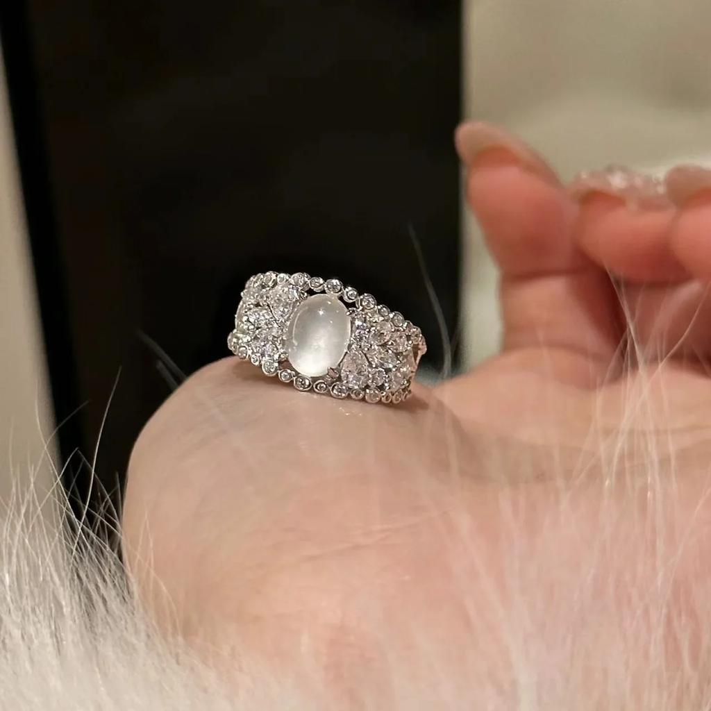 Кольца из натурального ледяного халцедона в китайском стиле для женщин, легкие, роскошные, простые, полые, с бриллиантами, винтажные, изысканные ювелирные изделия