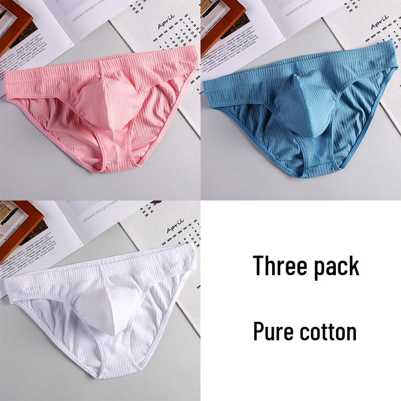 Мужские дышащие трусы-слипы из чистого хлопка в рубчик - Молодежные U-образные сексуальные шорты высокого класса