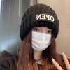 Japanese Loose Face Small Letter Sticker Wool Hat Women'S Ear Protection Warm Solid Color Versatile Knitted Hat Tide