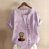 Women's Fashion Owl Prined Short Sleeve T-shirt Loose Cotton Shirt Casual Loose Summer Blouse Plus Size Tops