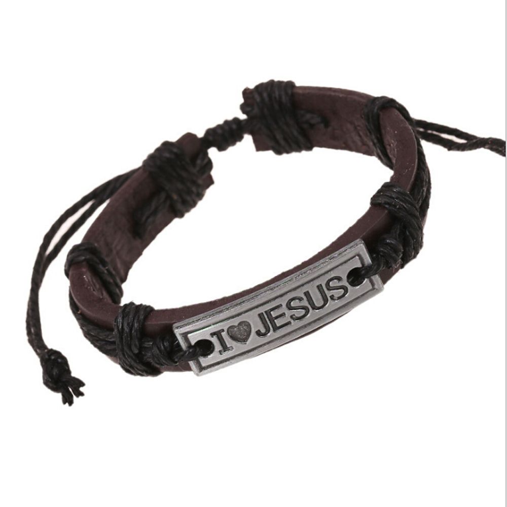 Men/Women Christian Wrap Catholic Leather Cuff Bangle Wristband "I Love JESUS" Religious Bracelet
