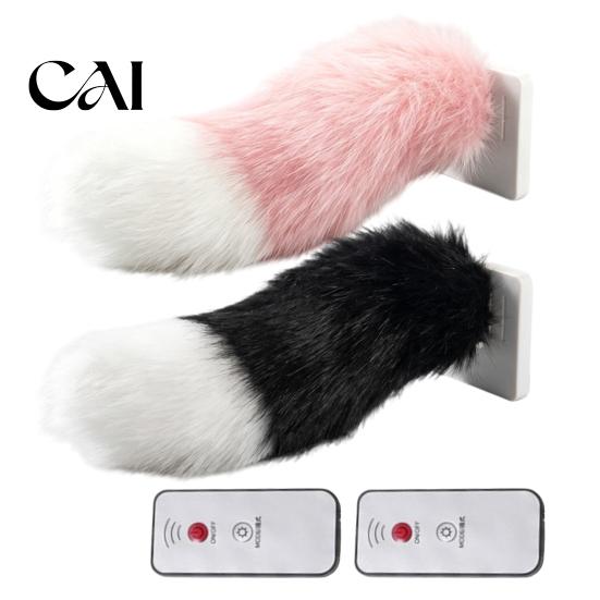 Plush Tail Decoration Electric Wagging for Car, Remote Control Fluffy Animal Decor, Sound Activated Moving Fur Trunk Ornament Cosplay