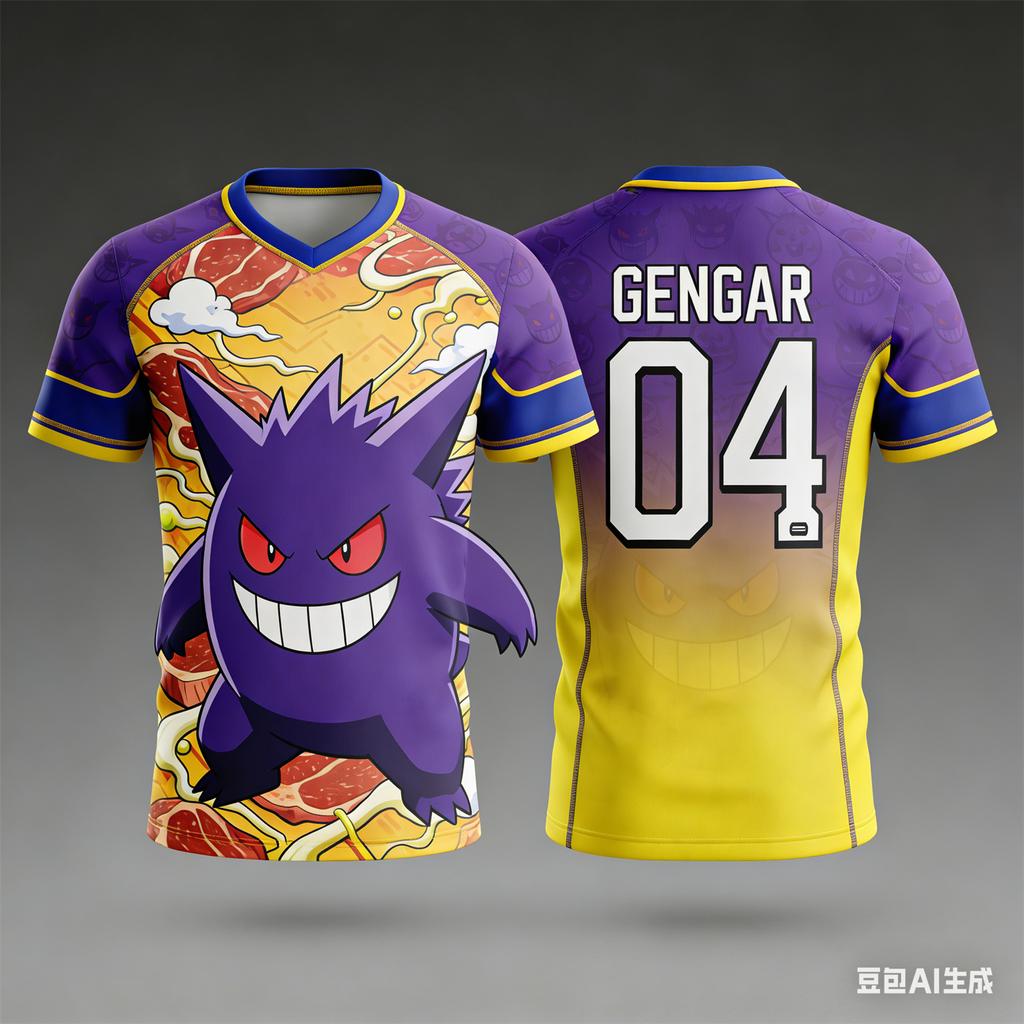 Summer Short-sleeved T-shirt with Printed Patterns of Pokémon Such As Pikachu and Gengar, Casual Street Jersey Style Kids