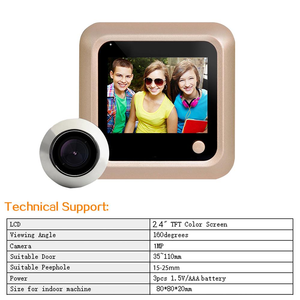 2,4-дюймовый видеодомофон 145-градусный глазок видеоглазок дверной звонок умный дом наружная камера монитор визуальный дверной звонок