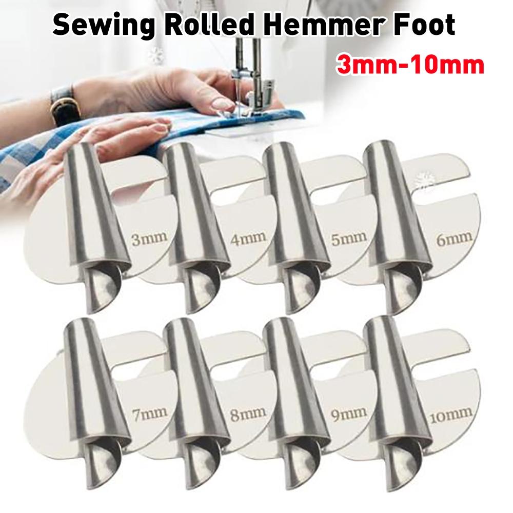 1/8pcs Stainless Steel Sewing Rolled Hemmer Foot 3mm-10mm Universal Sewing Hemming Puller Machine Presser Foot DIY Crafts Tool