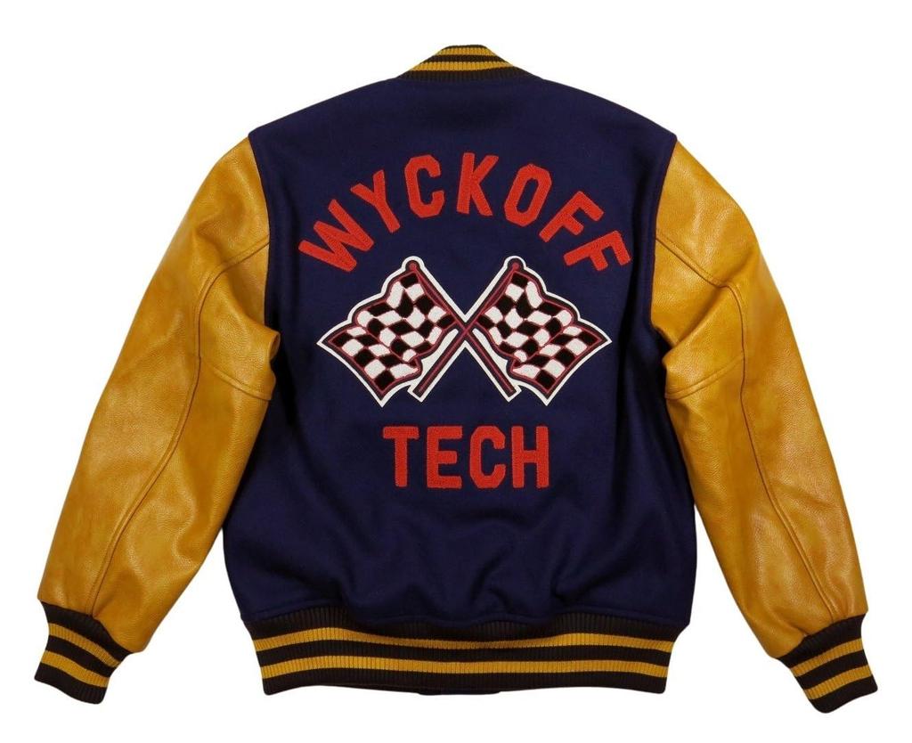 Sagara Embroidery FLAG PU Leather x Melton Wool Stadium Jacket 51376 XL BLACK [Houston] (Black)