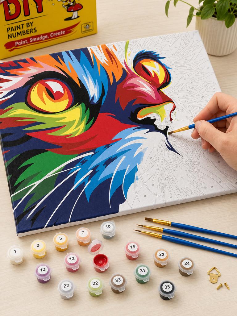 Paint by Numbers with Frame Pictures for Painting - Colorful Cat 50X40