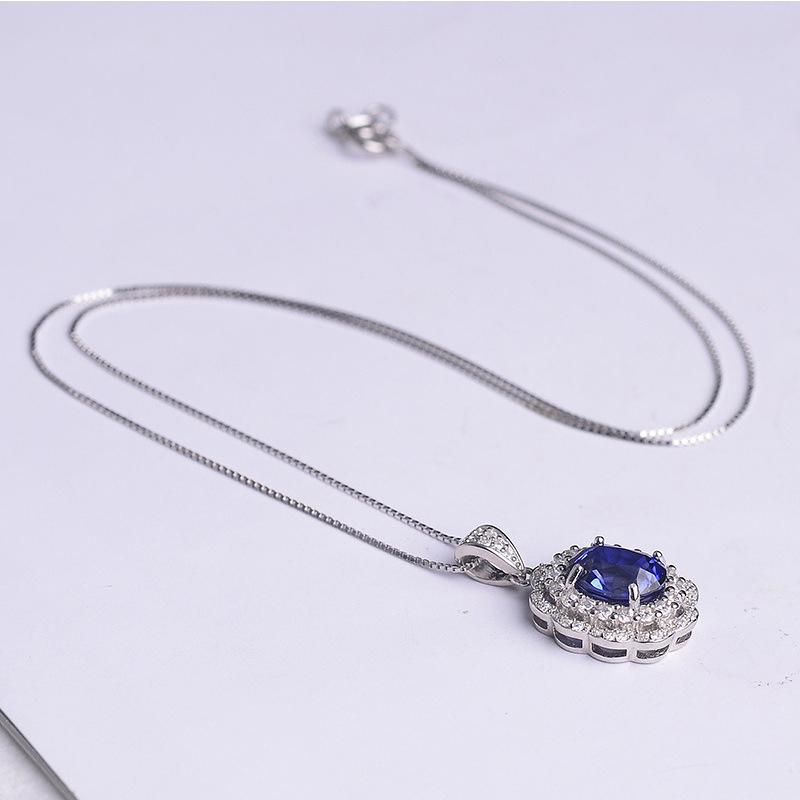 Элегантный комплект ювелирных изделий из серебра 925 пробы, кольца, серьги, браслет, ожерелье, украшения с сапфиром, драгоценный камень, подарок на свадьбу для женщин