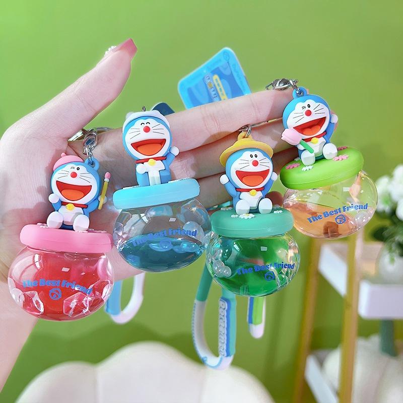 Doraemon Floating Bottle Keychain Cute Acrylic Material Ideal For Car Or Backpack
