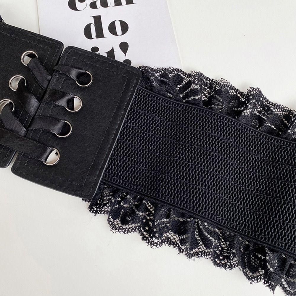 Black Elastic Cummerbunds PU Leather Waist Corset Elegant Wide Belt Girl