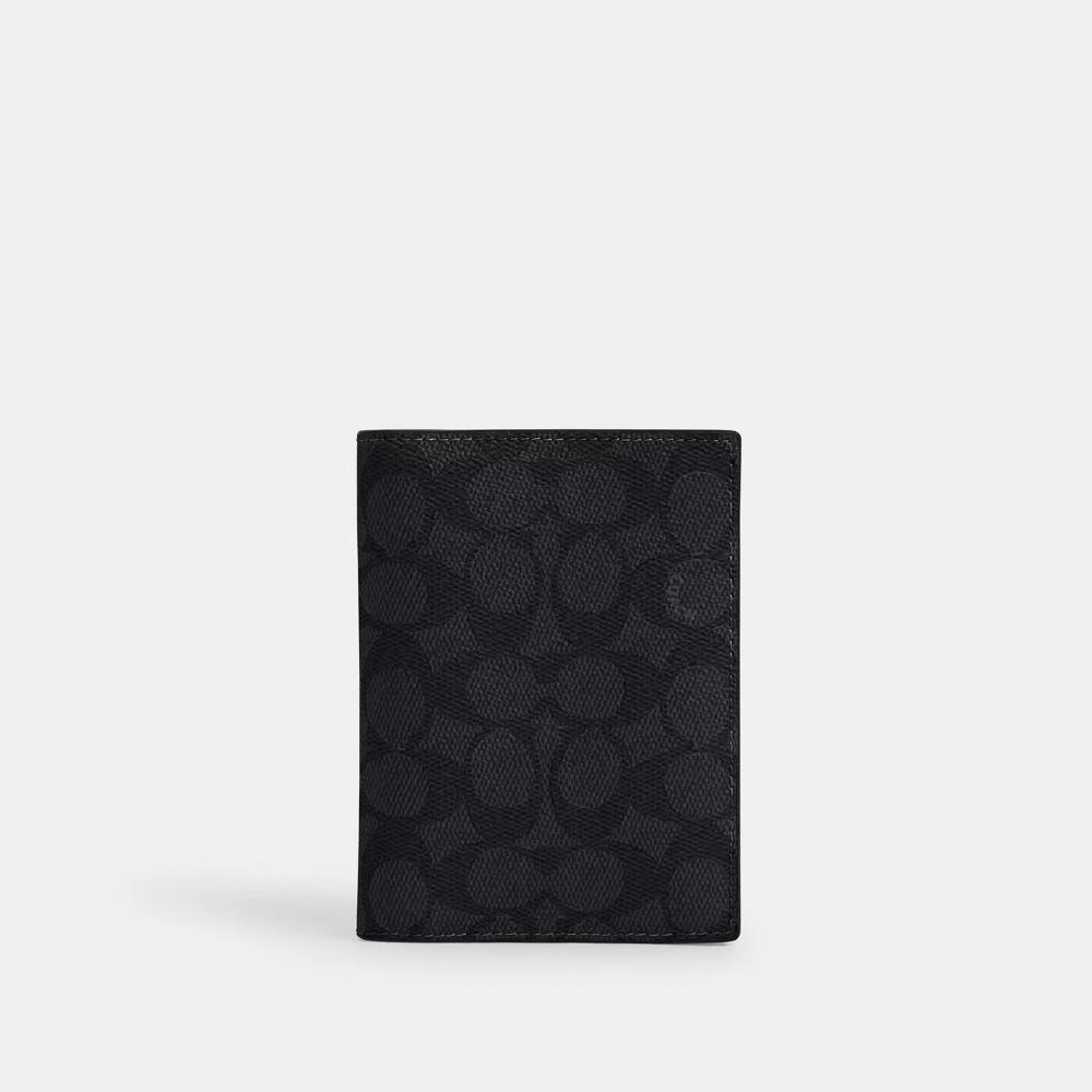 Coach Passport Card Case In Signature Canvas Tan Black