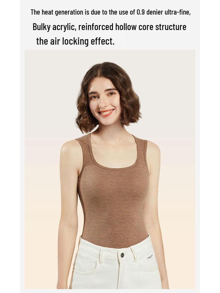 Mulberry Silk Merino Wool Fleece-Lined Vest for Women with Chest Pads and Cut-Out Shoulders, Velvet Inner Layer, for Autumn and Winter