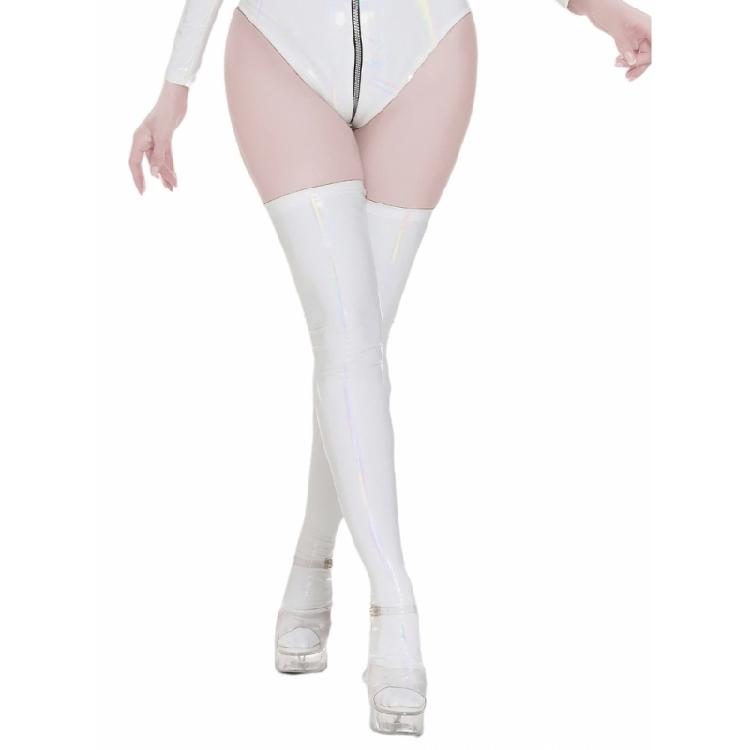 Shimmering Thigh High Stockings Faux Leather Stockings Pantyhose for Women Girls Oil Glossy Over The Knee Socks