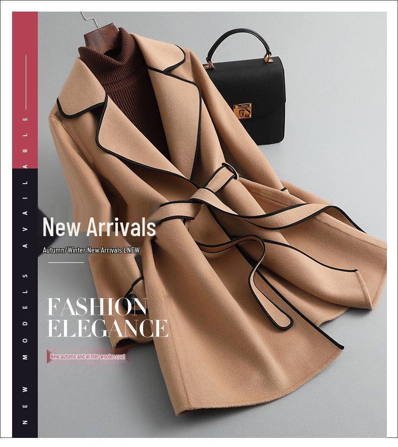 Женское приталенное пальто в корейском стиле из искусственной кашемировой шерсти - Цветной блок, средней длины, для осени и зимы