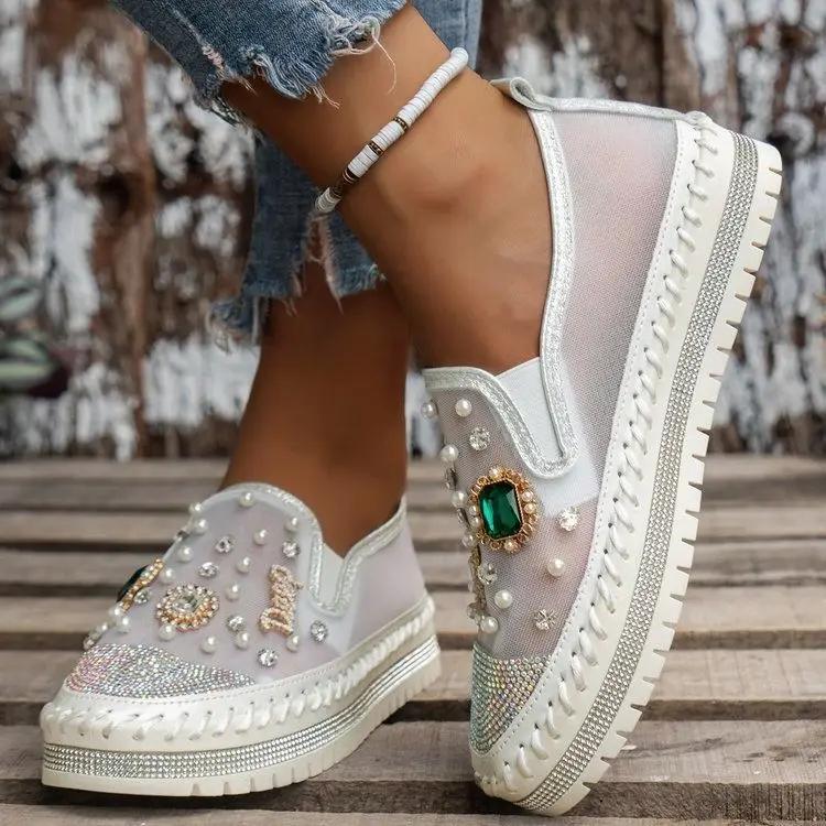 Модные женские мокасины слипоны, сетчатые кроссовки, декор печенье, низкая плоская обувь