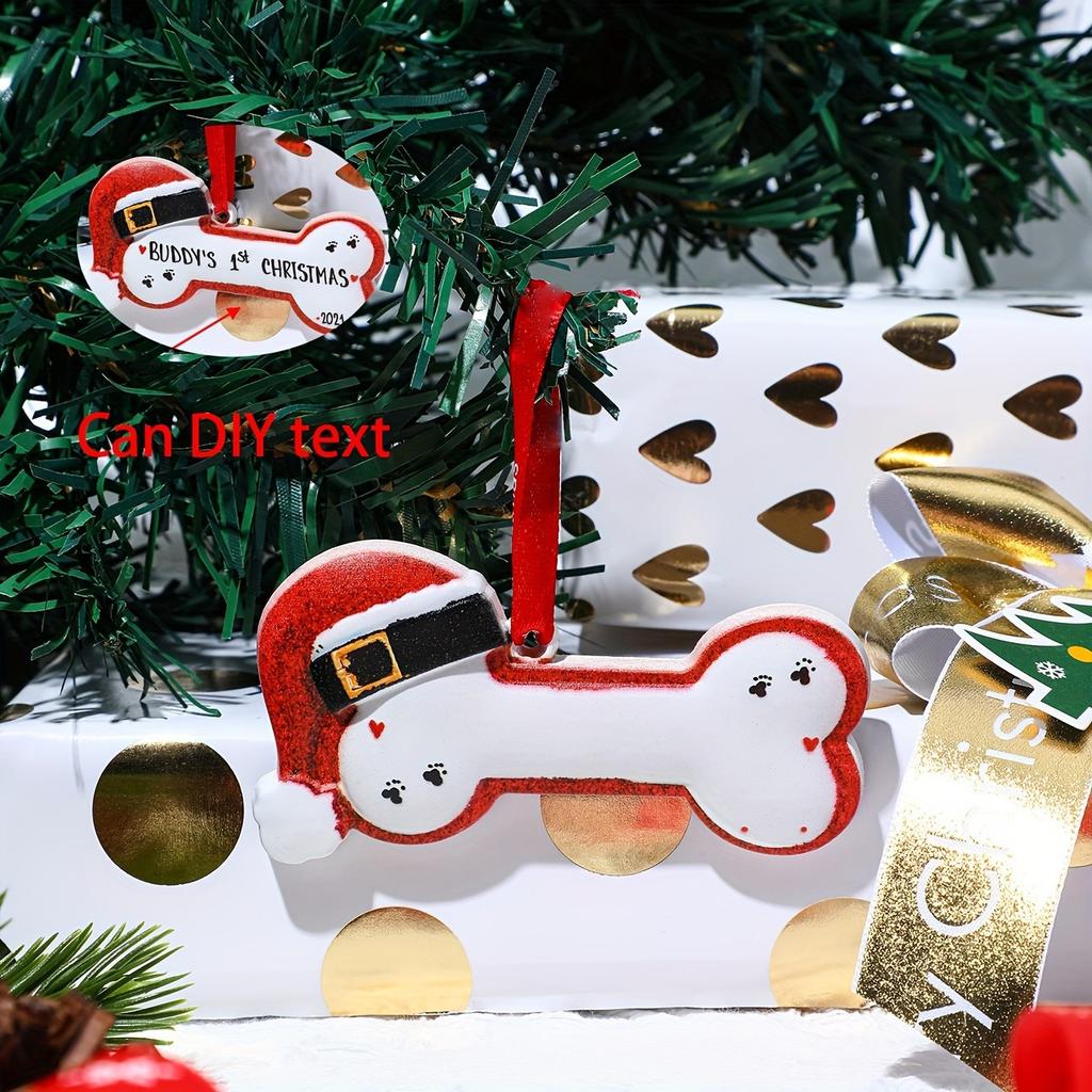 1pc Festive Santa Hat Bone Design Resin Christmas Ornament Perfect for Tree Decoration,Holiday Party Charm with Red Ribbon Loop,Christmas Decorations