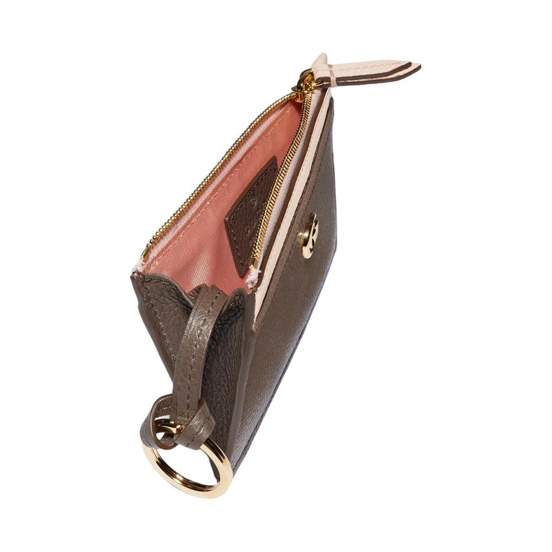 Gucci GG Marmont Double G logo leather card holder women's dark brown with pink