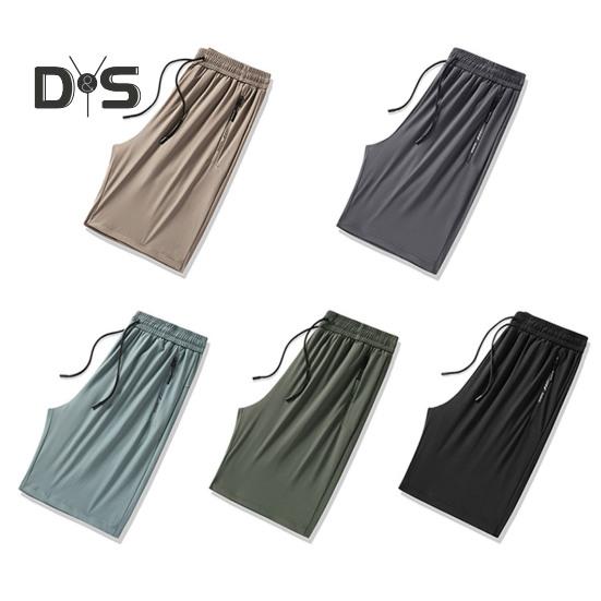 Мужские шорты с эластичным поясом, средней посадкой, дышащие шорты с карманами, быстросохнущие, тонкие шорты для отдыха из ледяного шелка