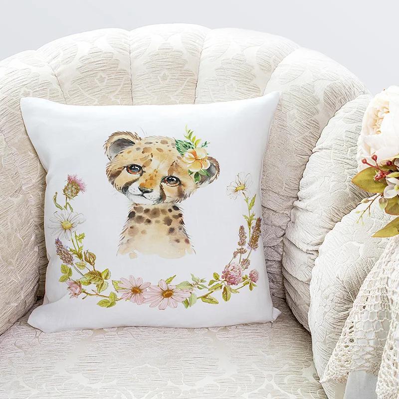 Милый кролик жираф животные декор детской комнаты полиэстер наволочка для подушки диванная подушка украшение дома наволочка для подушки
