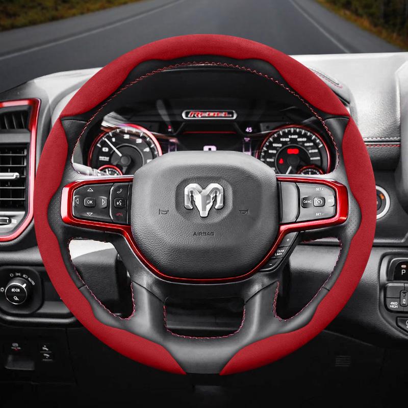 bpzsw1 Suitable for Ram Anti-Slip Buckle Segmented Suede Steering Wheel Cover for Models Such as Pickup Promaster Rampage 1500 2500 3500 4000 4500