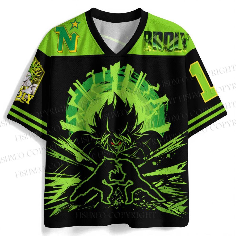 Men's New Broly Jersey Green Explosion Pattern V-Neck Short Sleeve Dragon Ball Super Anime Fan Casual Streetwear Sportswear