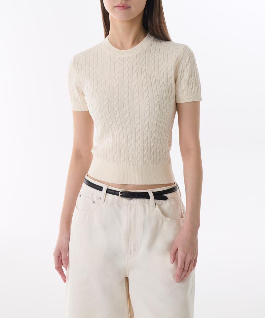 MUSINSA STANDARD WOMAN Women'S Cable Crew Neck Short Sleeve Knit [Cream]