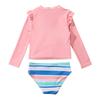 Купальник из двух предметов для маленьких девочек, комплект с длинными рукавами, милый мультяшный принт, рашгард, купальный костюм с оборками, полосатый низ бикини, защита от солнца, От 1 до 6 лет