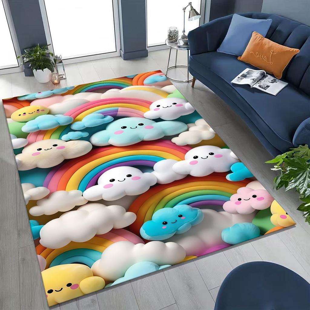 Colorful Rainbow Clouds Dream Sky Cartoon Rug for Bedroom Living Room Sofa Home Doormat Decor, Large Kid Play Non-slip Floor Mat