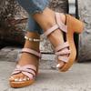 Fashion Summer High Heels Sandals Women 2025 Summer Ankle Buckle Platform Sandals Woman Pu Leather Square Heel Gladiator Sandalias Mujer