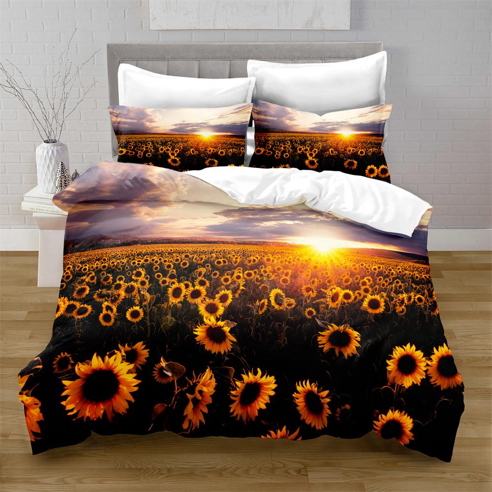 Sunflower Soft Duvet Cover Set Yelow Flowers Lush Sunflowers In The Field Beding Set Microfiber Botanical Floral Print Comfortable Quilt Cover