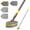 NEWE Щетка для чистки палубы для ванной комнаты с телескопической длинной ручкой, щетка для пола ванной комнаты с 4 сменными чистящими головками для и туалетов, ручка, 142 см,