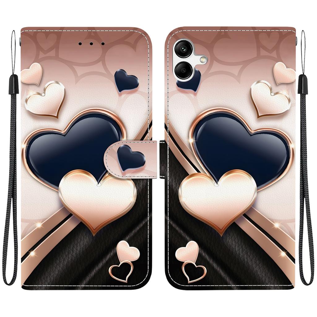 Чехол-книжка из искусственной кожи ручной работы для Samsung A04e/F04/M04 (SM-A042F/E045F/M045F)- Противоскользящий ударопрочный чехол с ремешком на запястье и дизайнами в виде сердец/роз и кошек