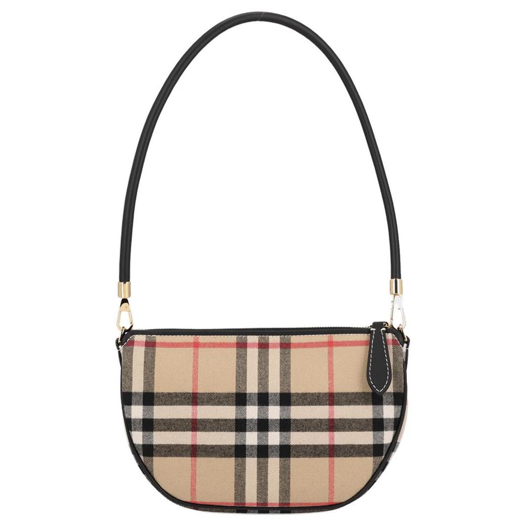 Burberry Олимпия Классическая тисненая клетка Подмышечная сумка-полумесяц Холст и кожа Сумка-тоут Сумка через плечо Женские сумки Бежевый 81114131