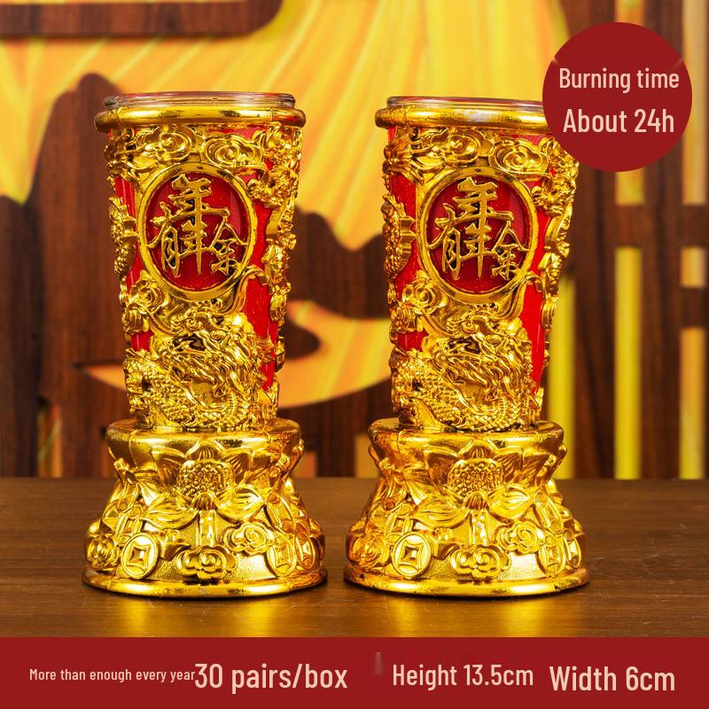 Smokeless Crystal Candle for Buddha Offerings, Housewarming, or New Year Celebrations - Windproof Red Butter Lamp
