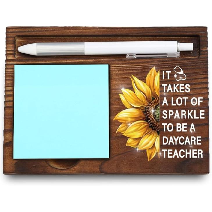Activity Professional Gift, Sunflower Office Decor Gifts, Appreciation Present for Activity Leaders, Wooden Sticky Note Holder, 6.5×4.8×0.8