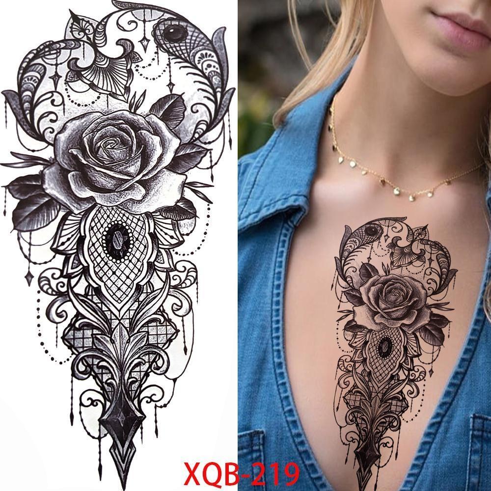 1 ШТ. 210*114 ММ Сексуальный Цветочный Узор Временные Татуировки Черной Розы для Женщин Водонепроницаемые Поддельные Татуировки для Рук Боди-Арт Рукав Наклейка Для Тела
