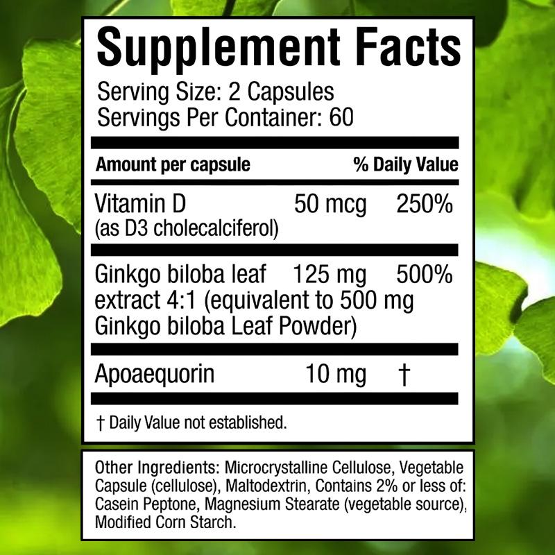 Ginkgo Biloba Leaf Extract Dietary Supplement, With Vitamin D, 120 Capsules Per Bottle