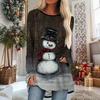 Женская футболка больших размеров с принтом снеговика на весну и Рождество, удобная, с длинным рукавом, круглым вырезом, повседневная, свободного кроя, средней длины, топы
