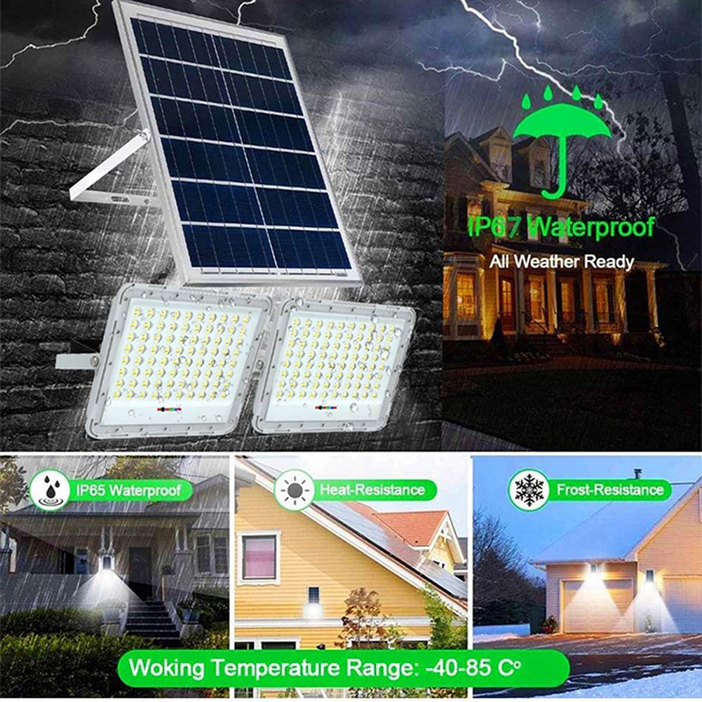 2 Head Stepless Dimming Light Waterproof LED Flood Lamp Remote Control Solar Landscape Spotlight for Outdoor Garden Path Street