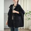 Johnature Woman Autumn Solid Color Hooded Drawstring Long Sleeves Coat Loose Casual Splicing Zipper Coat