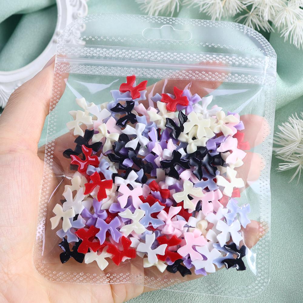 100 шт. розовые белые ленточные банты для ногтей корейские детали черные украшения для ногтей кавайные аксессуары принадлежности для маникюрного дизайна