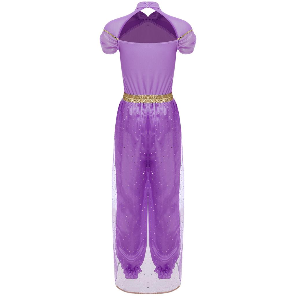 Женский комбинезон арабской принцессы, украшенный драгоценностями, с блестящей накидкой, цельный ромпер, костюм для танца живота на Хэллоуин